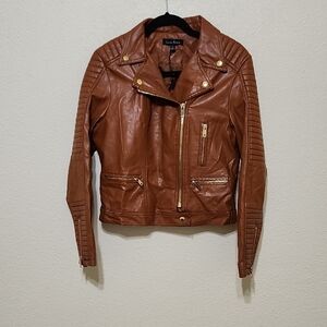 Love Tree Women's Cognac Faux Leather Moto Jacket